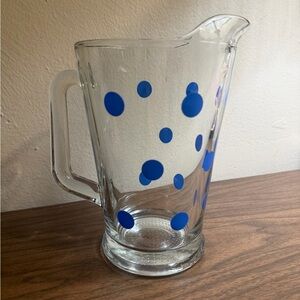 Vintage Libbey Blue Polka Dot Glass Pitcher